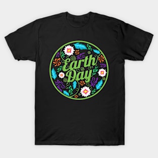 Logo With Flowers, Feathers And Ornaments For Earth Day T-Shirt